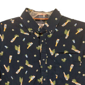 MBX Premium Goods Shirt Men Medium Black Beer Bottle Poplin Button Up Casual Y2K